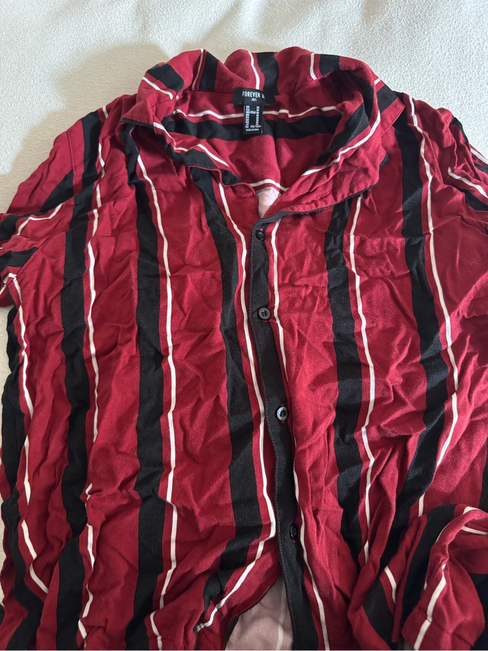 Forever 21 Men's Red Black Striped Lightweight Shirt Jacket